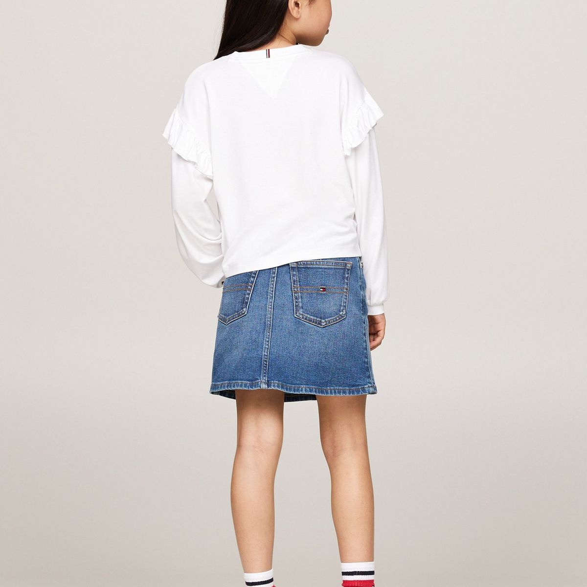 TOMMY HILFIGER - Camiseta Niña Blanca Con Mangas En Volante Tommy Hilfiger