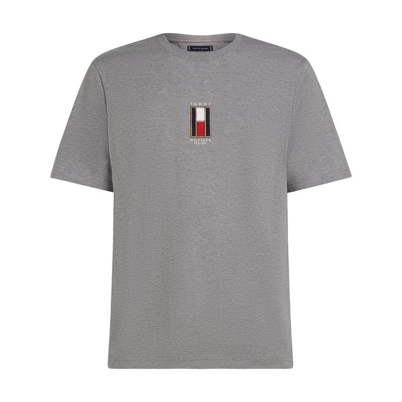 TOMMY HILFIGER - Camiseta gris con logo vertical Tommy Hilfiger