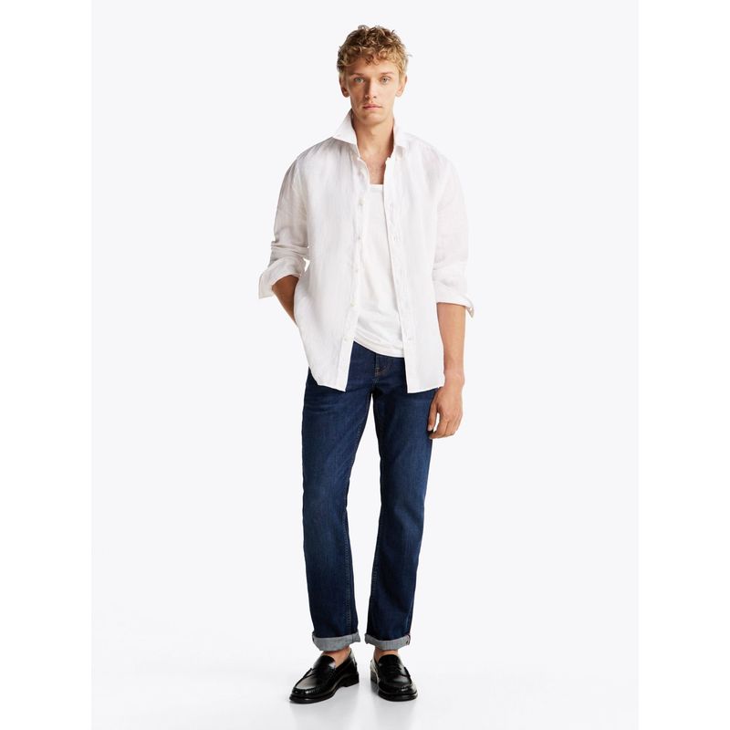 TOMMY HILFIGER - Camisa blanca de lino solida con logo Tommy Hilfiger