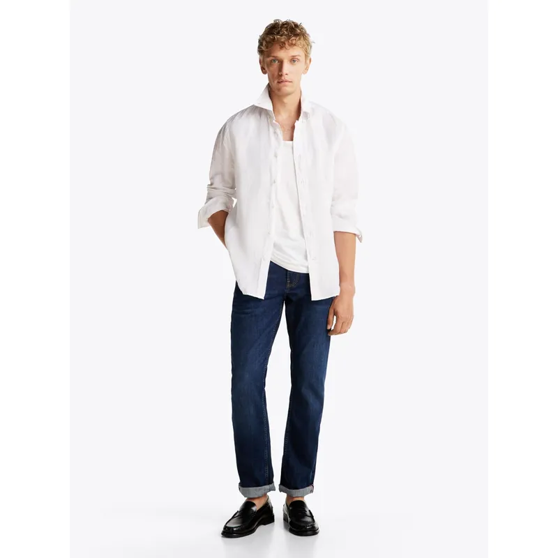 TOMMY HILFIGER - Camisa blanca de lino solida con logo Tommy Hilfiger