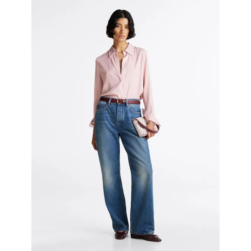 TOMMY HILFIGER - Camisa rosa de corte amplio y Tapeta oculta Tommy Hilfiger