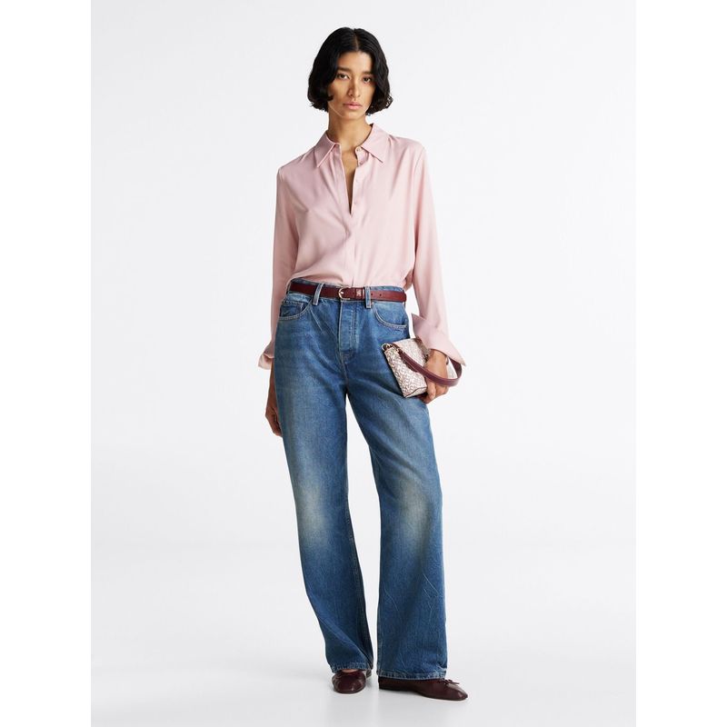 TOMMY HILFIGER - Camisa rosa de corte amplio y Tapeta oculta Tommy Hilfiger