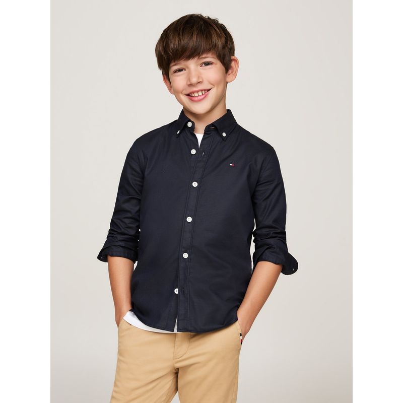 TOMMY HILFIGER - Camisa Azul Niño Regular Con Cuello Abotonado Tommy Hilfiger