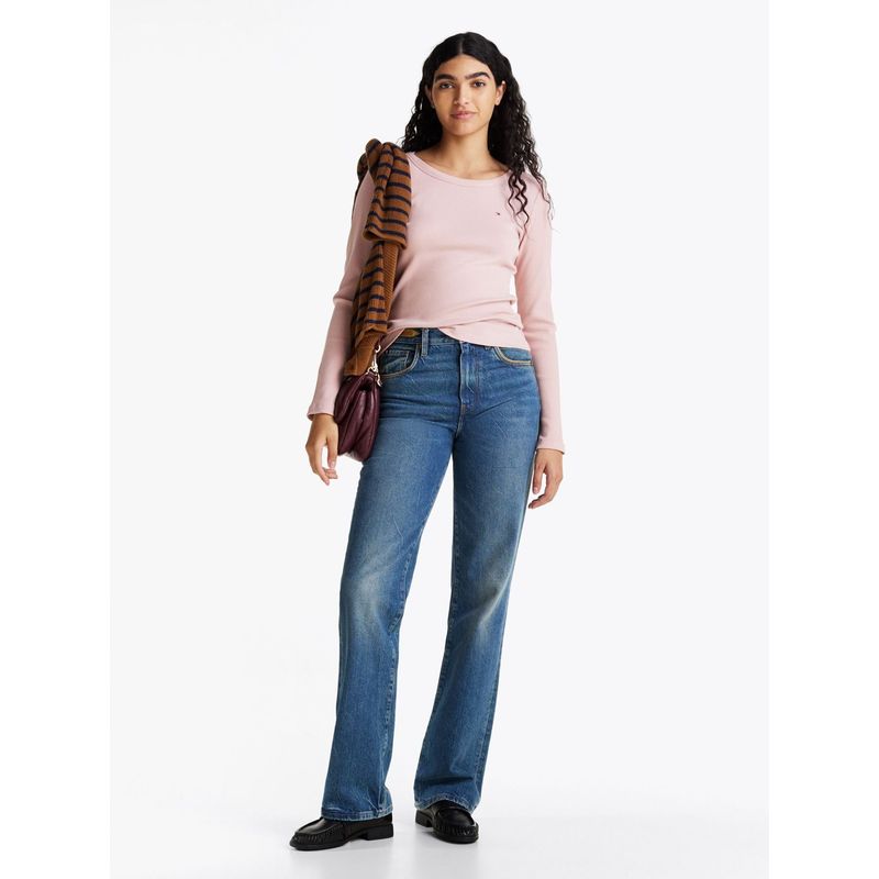 TOMMY HILFIGER - Camiseta rosa acanalada slim de manga larga Tommy Hilfiger