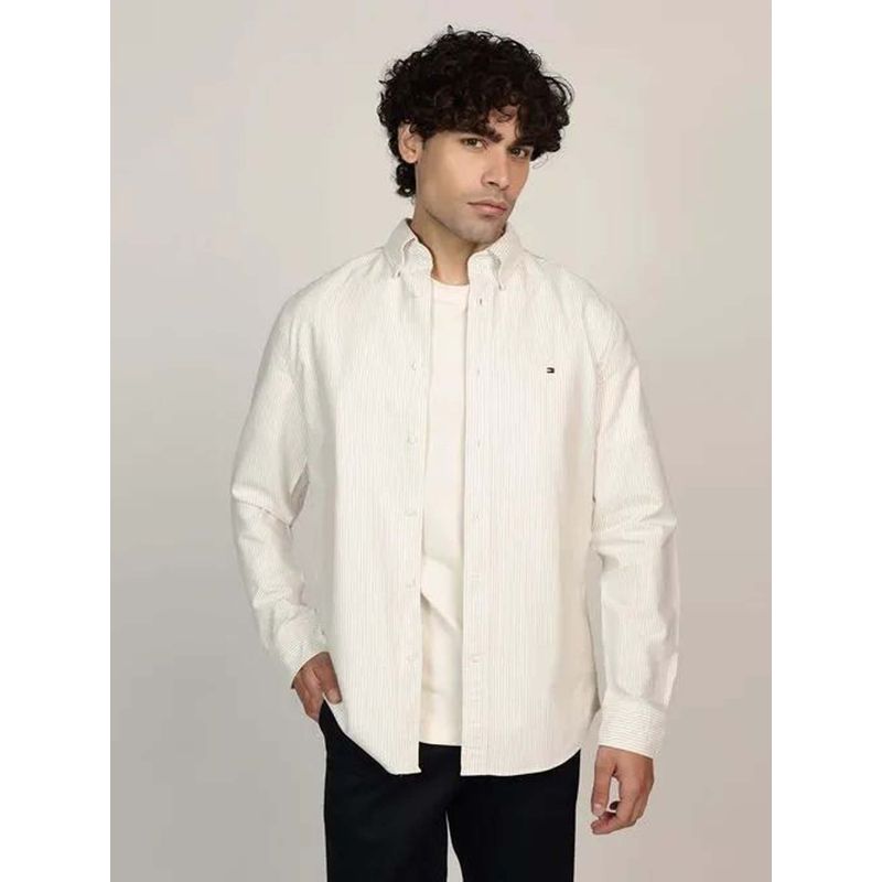 TOMMY HILFIGER - Camisa blanca Heritage de rayas con corte regular Tommy Hilfiger