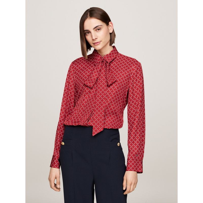 TOMMY HILFIGER - Blusa roja de viscosa con lazo en el cuello Tommy Hilfiger