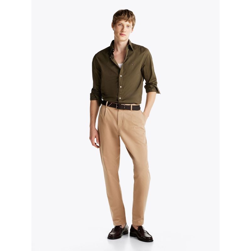 TOMMY HILFIGER - Camisa verde TH Flex regular de popelín Tommy Hilfiger