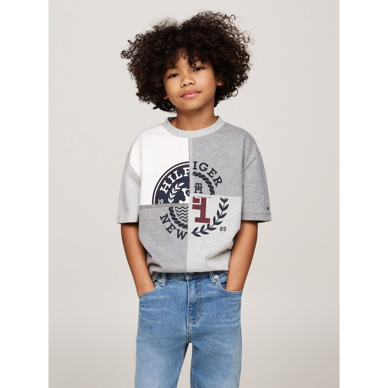 TOMMY HILFIGER - Camiseta Niño Gris Con Logo Ensamblado Tommy Hilfiger