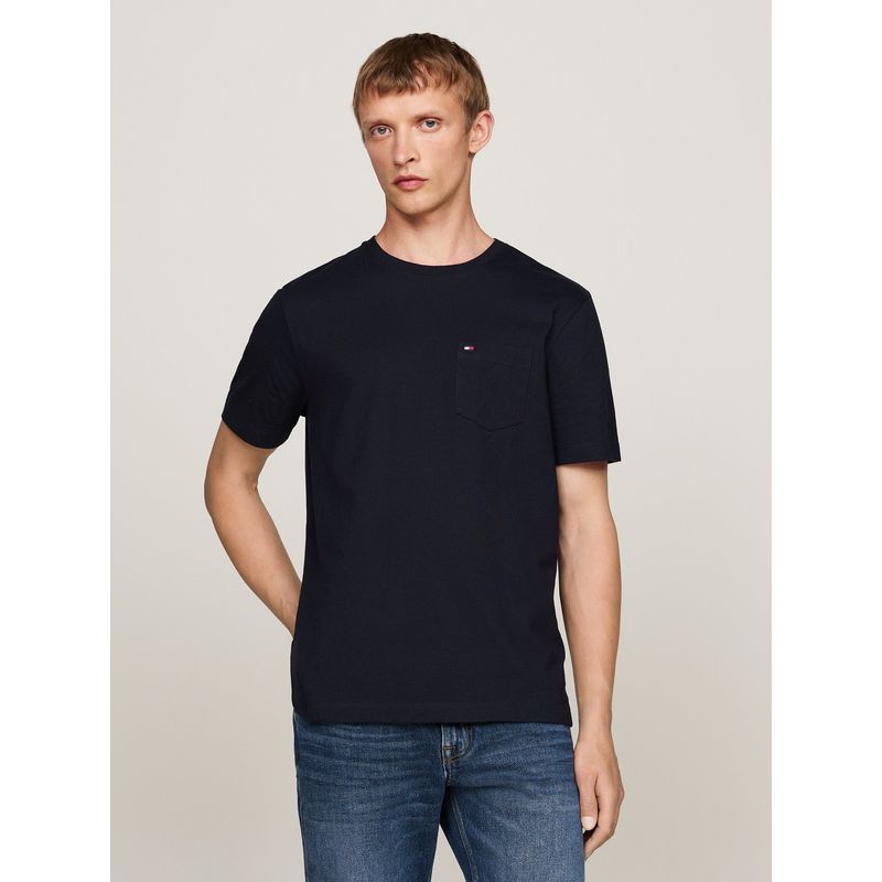 TOMMY HILFIGER - Camiseta azul de cuello redondo con bolsillo Tommy Hilfiger