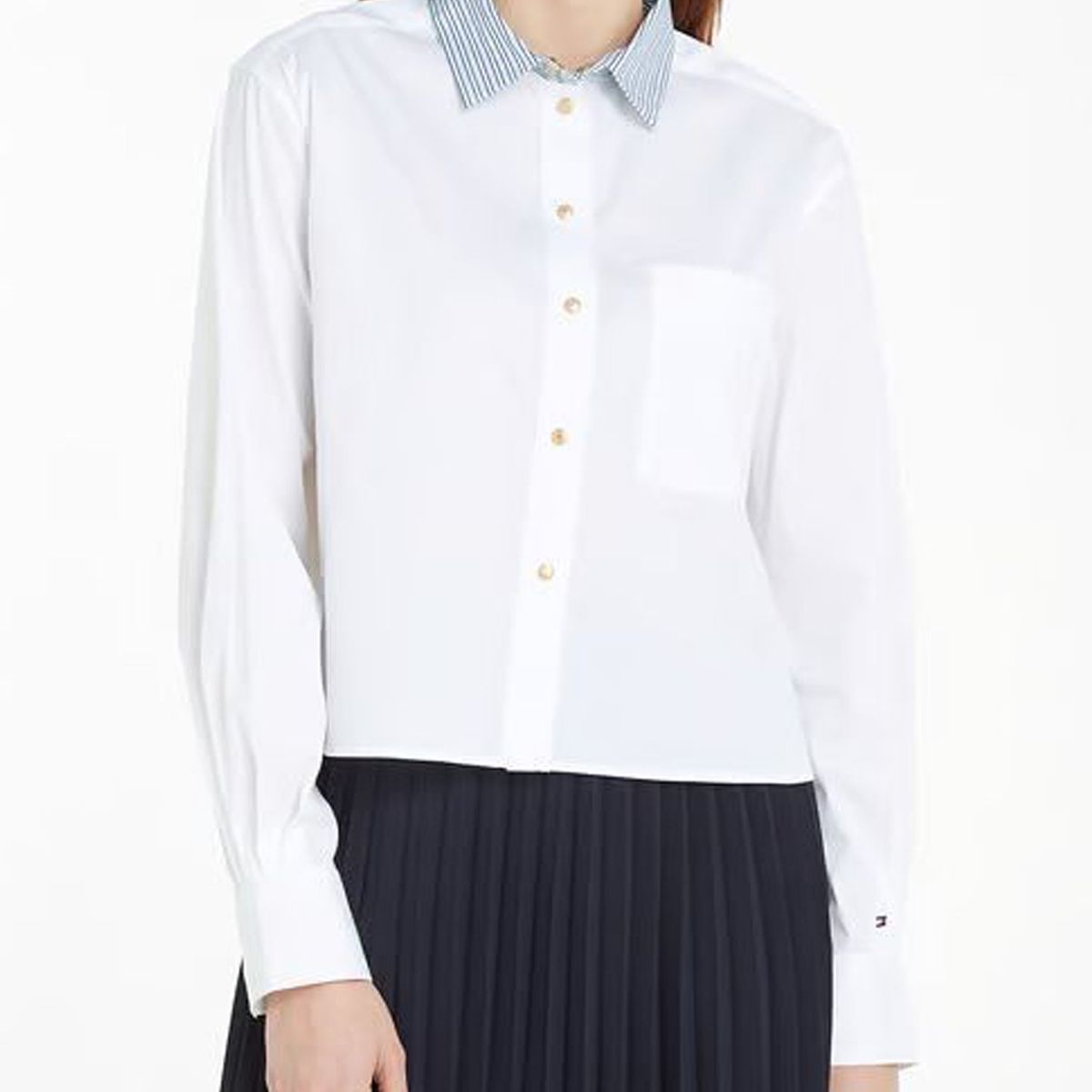 TOMMY HILFIGER - Camisa blanca boxy con cuello de rayas Tommy Hilfiger
