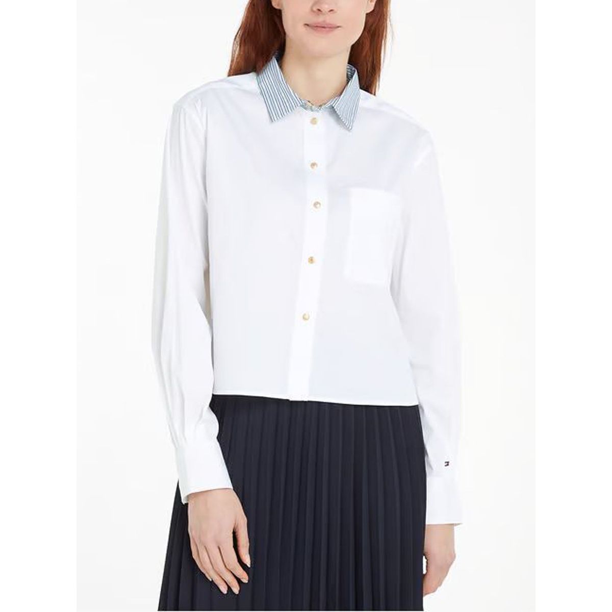 TOMMY HILFIGER - Camisa blanca boxy con cuello de rayas Tommy Hilfiger