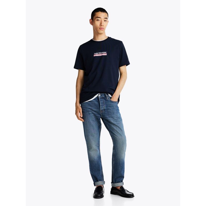 TOMMY HILFIGER - Camiseta azul con logo cuadrado en el pecho Tommy Hilfiger