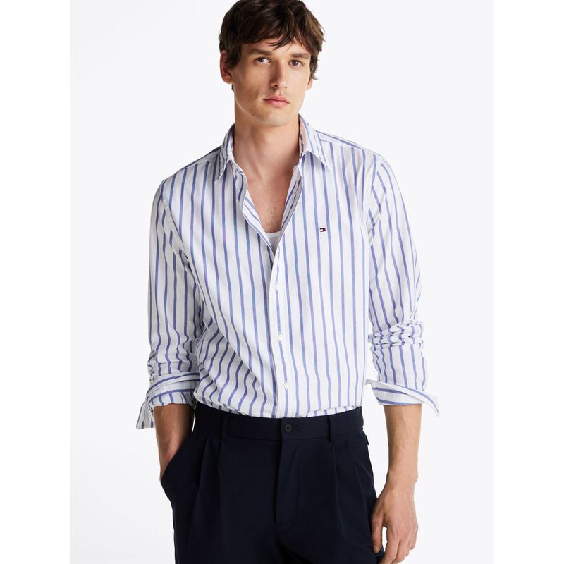 TOMMY HILFIGER - Camisa azul TH Flex regular de rayas marineras Tommy Hilfiger