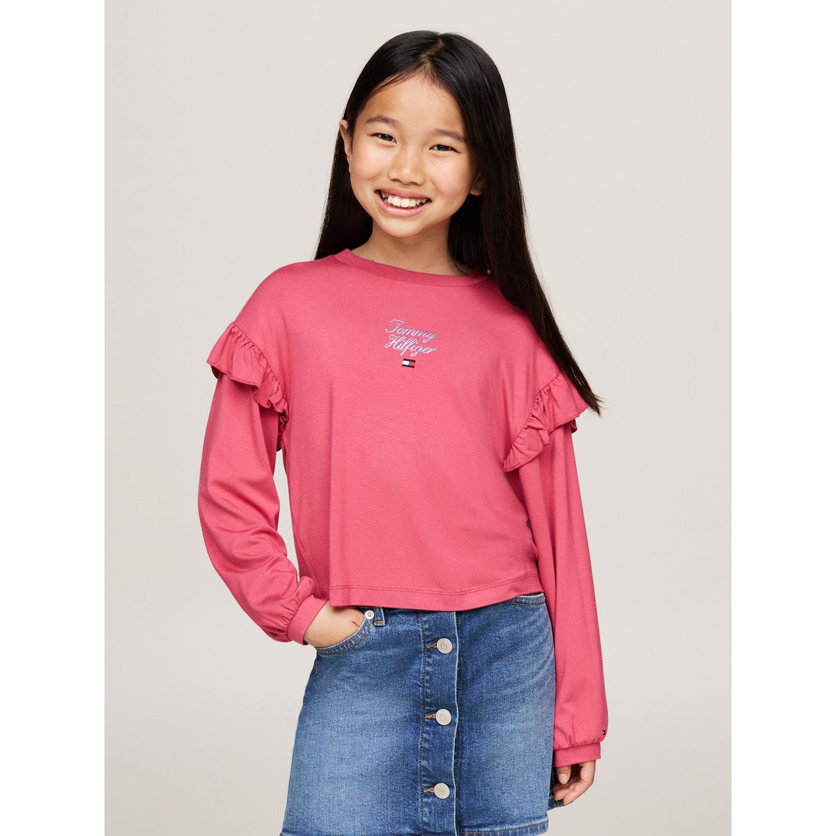 TOMMY HILFIGER - Camiseta Niña Rosa Con Mangas En Volante Tommy Hilfiger