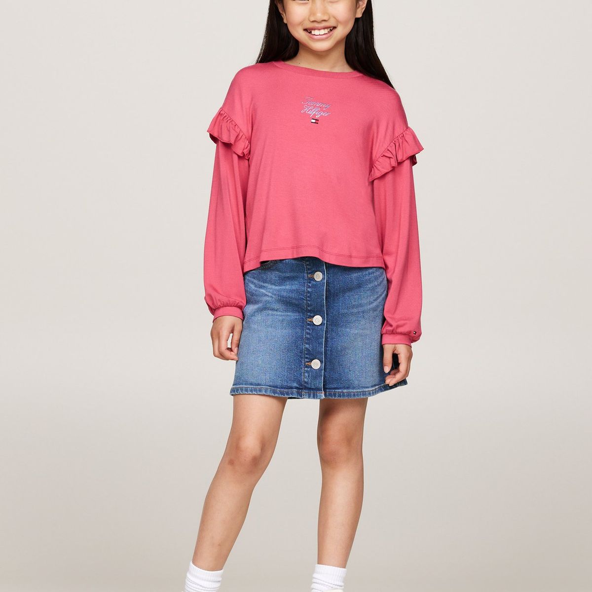 TOMMY HILFIGER - Camiseta Niña Rosa Con Mangas En Volante Tommy Hilfiger