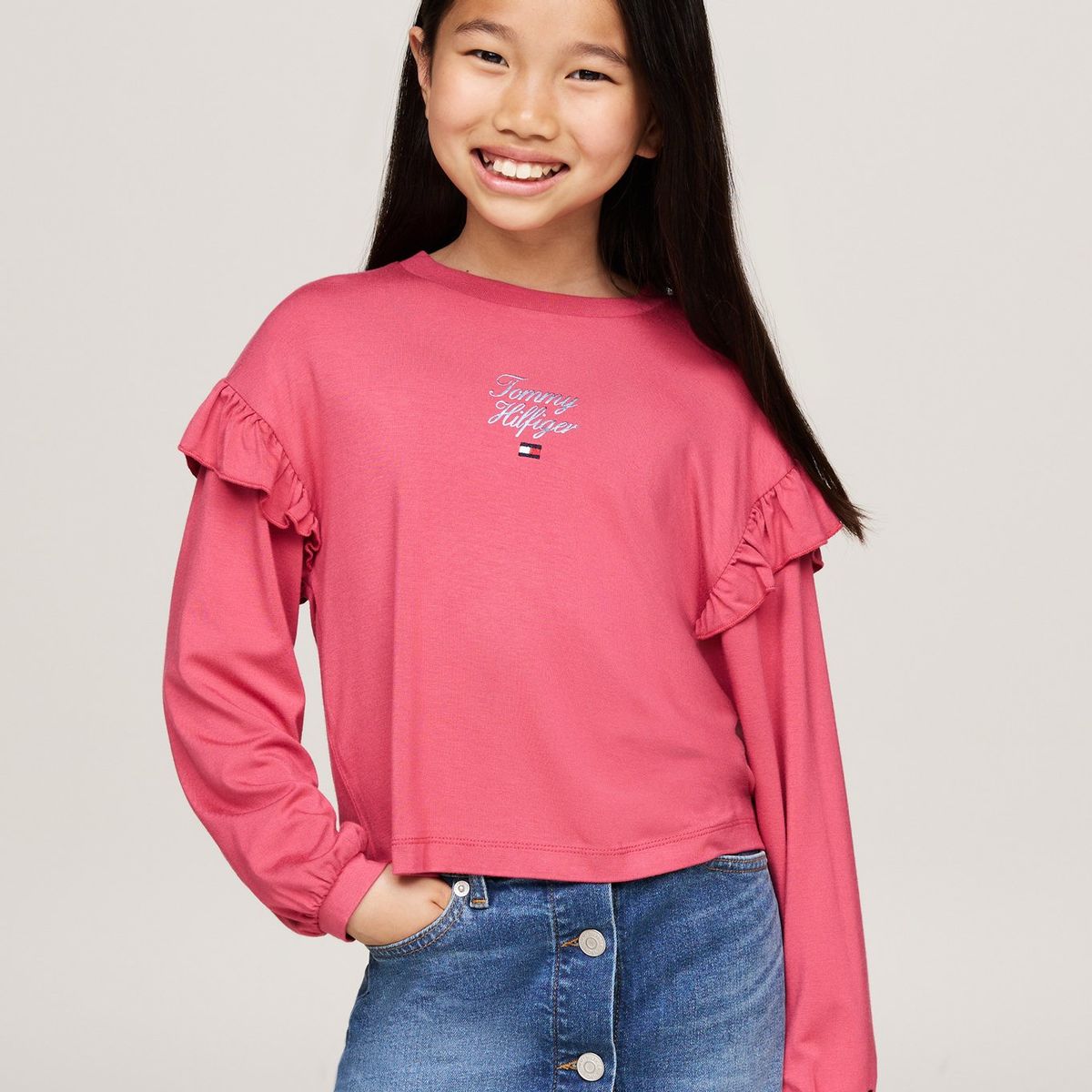 TOMMY HILFIGER - Camiseta Niña Rosa Con Mangas En Volante Tommy Hilfiger