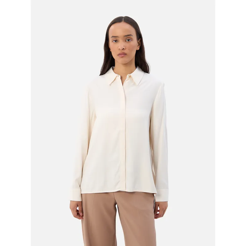TOMMY HILFIGER - Camisa beige de corte amplio y Tapeta oculta Tommy Hilfiger