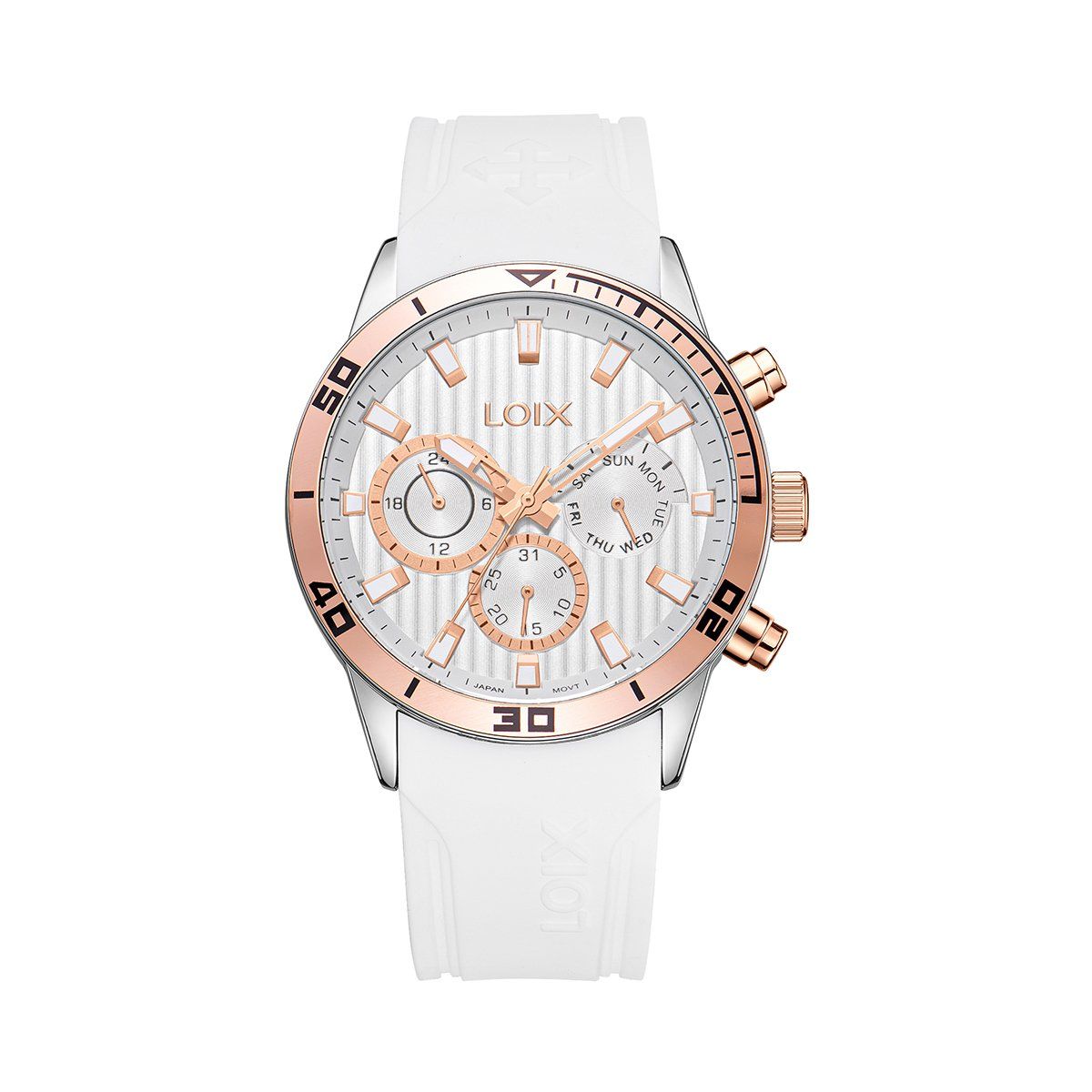 LOIX - Reloj  Hombre L2141-5 Blanco con plateado bisel oro rosa