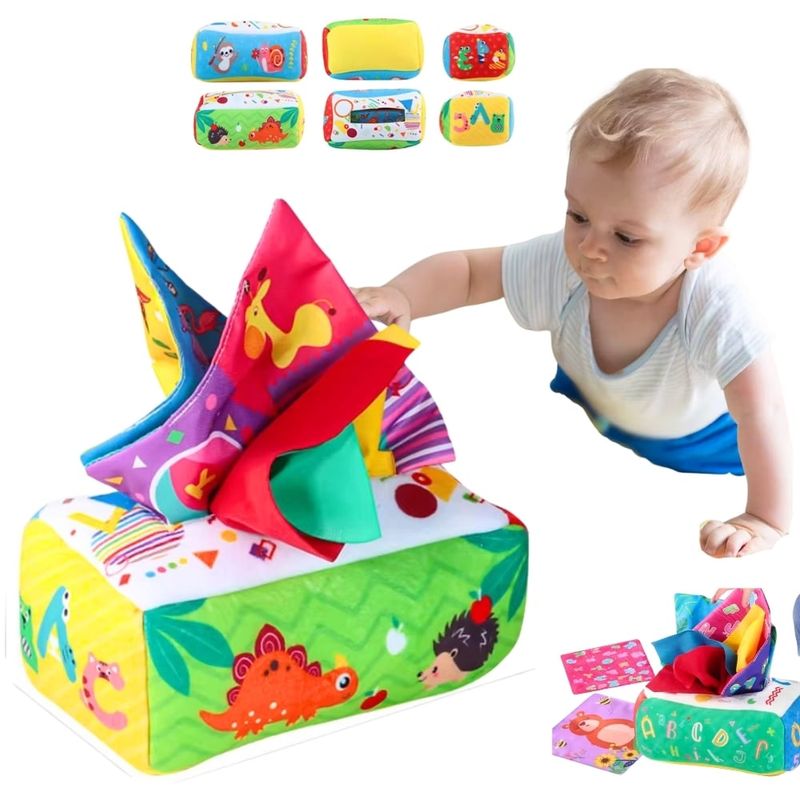 AMERICAN GENERICS - Juguete Para Bebes Sensorial Sonajero Caja De Pañuelos
