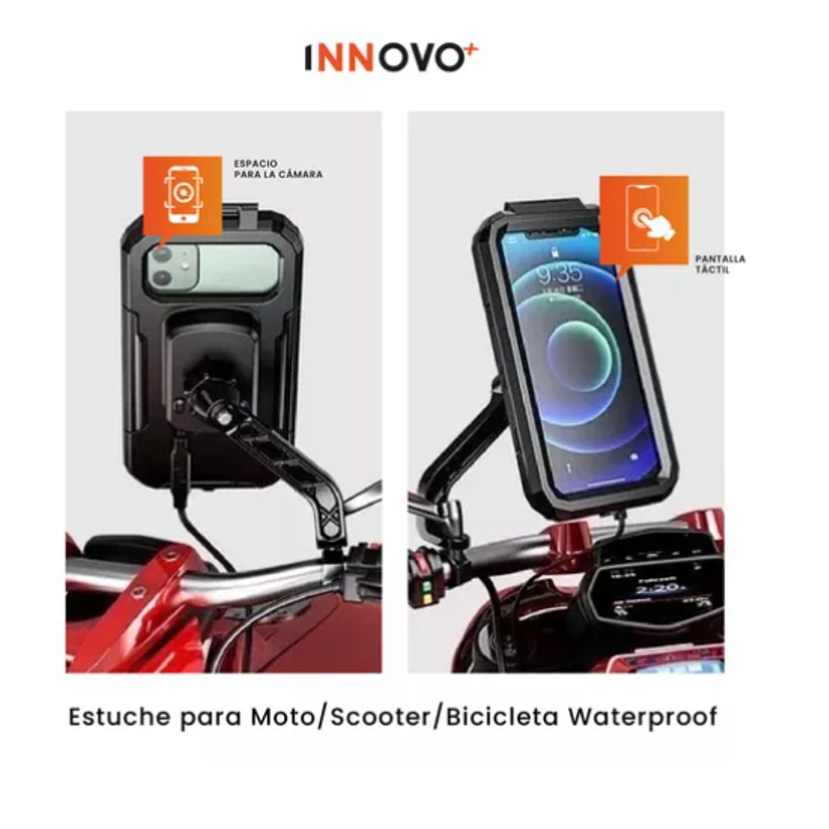 INNOVA - Soporte Para Celular De Moto Ajuste Espejo Universal Táctil