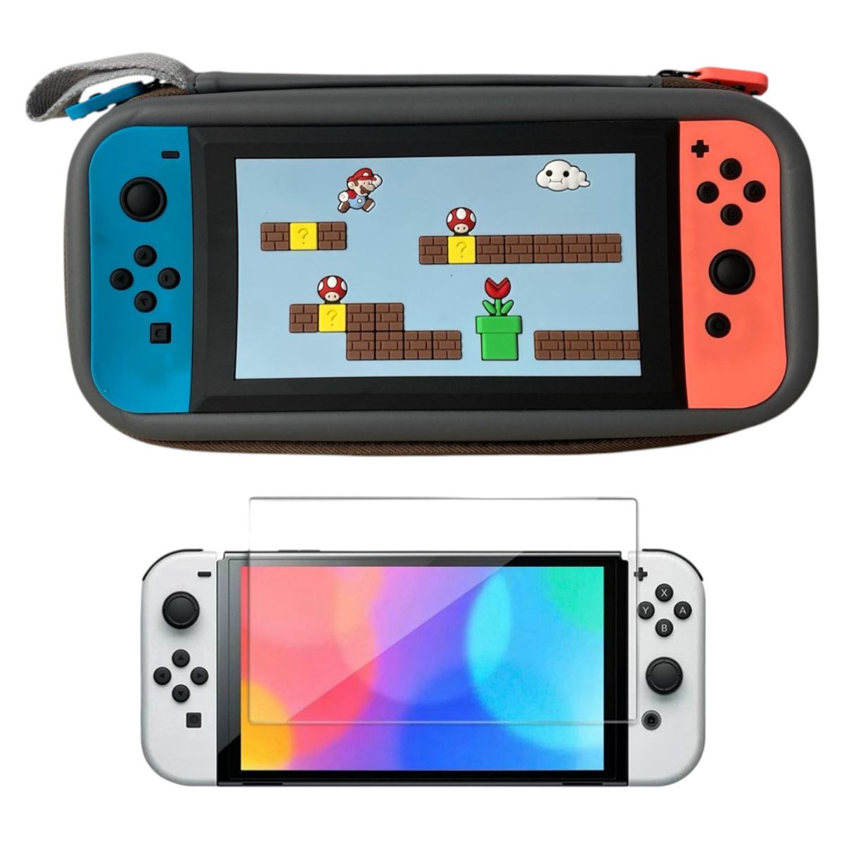 GENERICO - Estuche Edicion Mundo Negro + Vidrio Para Switch OLED