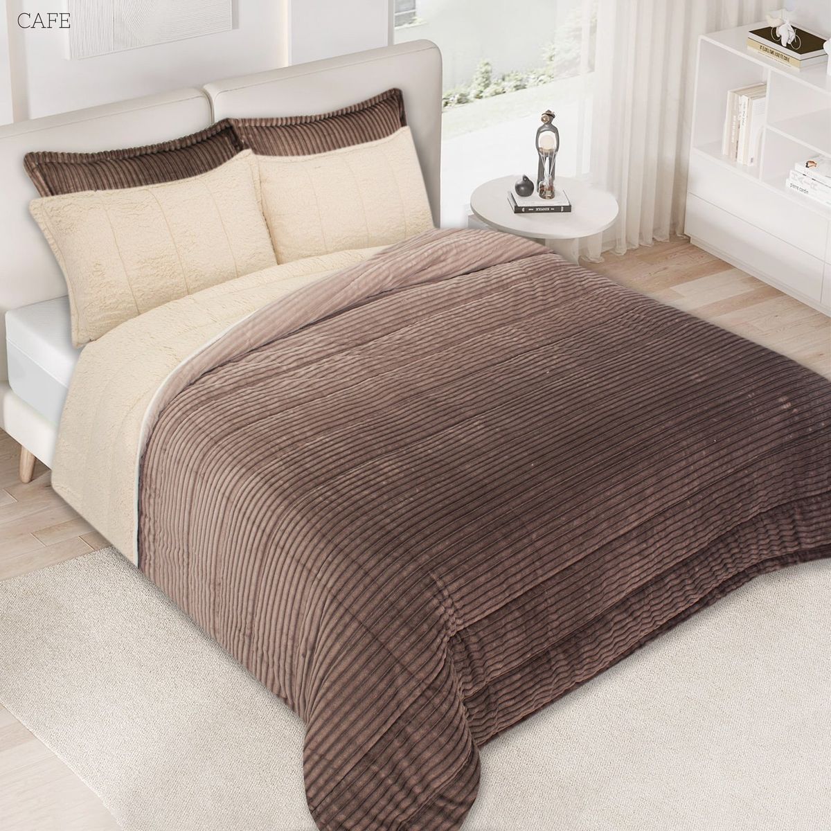 GENERICO - Cubrelecho Ovejero Piel De Durazno Acanalado Degrade