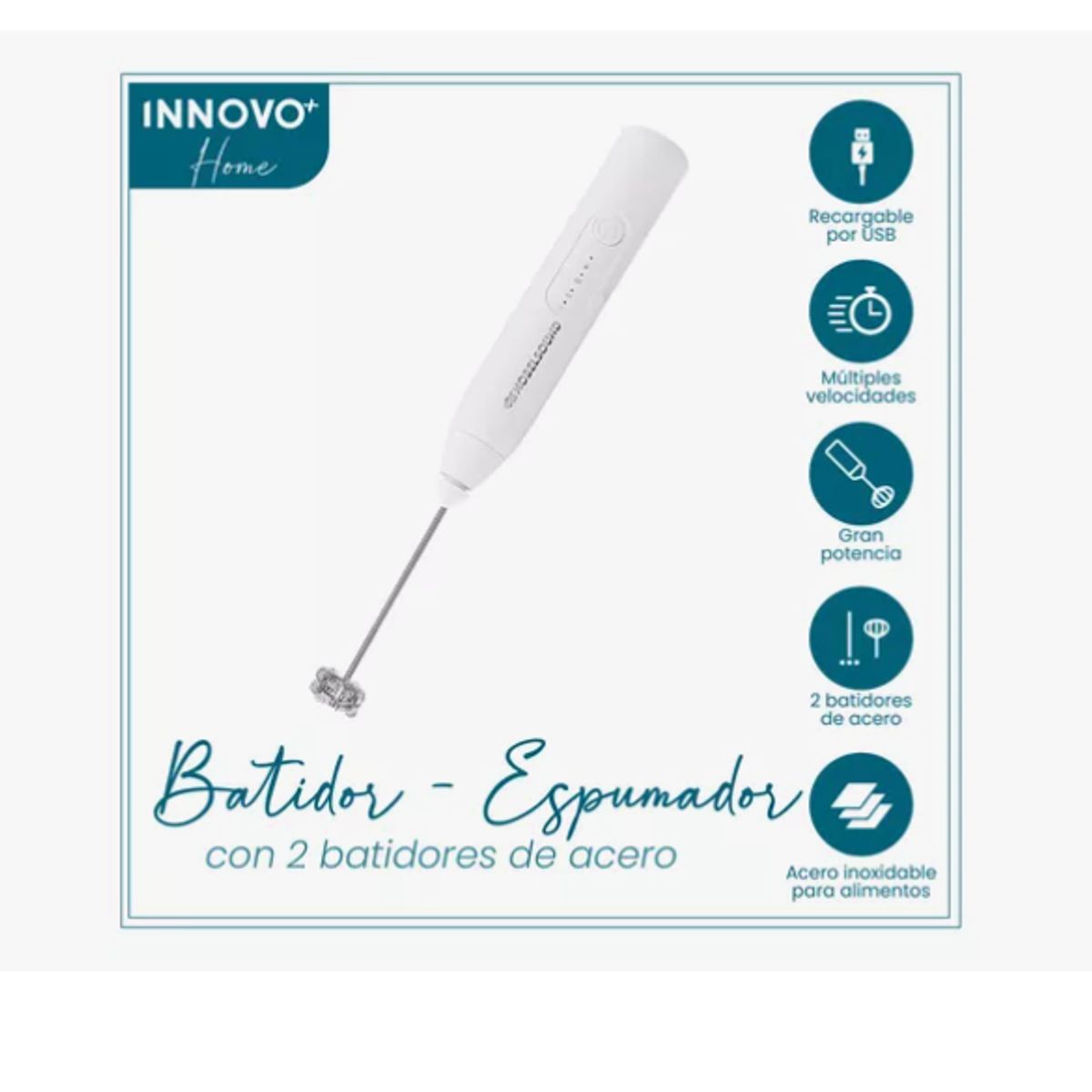 INNOVA - Batidor Espumador Recargable Para Cocina Eléctrico 2 En 1 Nobelsound