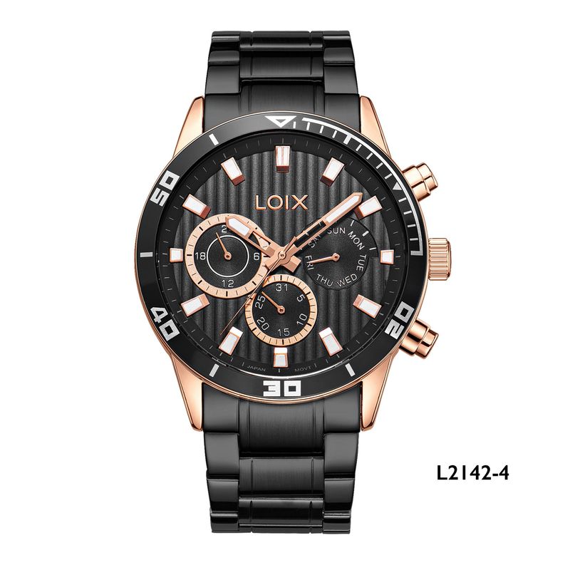 LOIX - Reloj  Hombre L2142-4 Negro con oro rosa, tablero negro