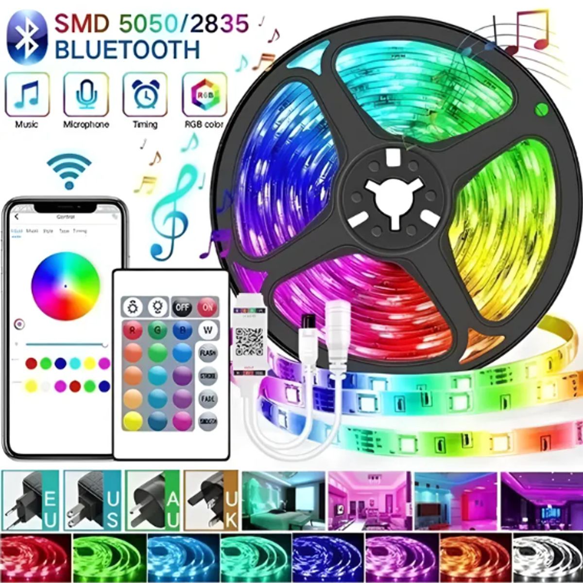 GENERICO - Cinta Led Rgb 5mts Bluetooth Ritmica App Y Control