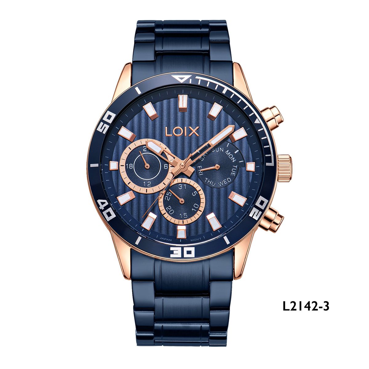 LOIX - Reloj  Hombre L2142-3 Azul con oro rosa, tablero azul