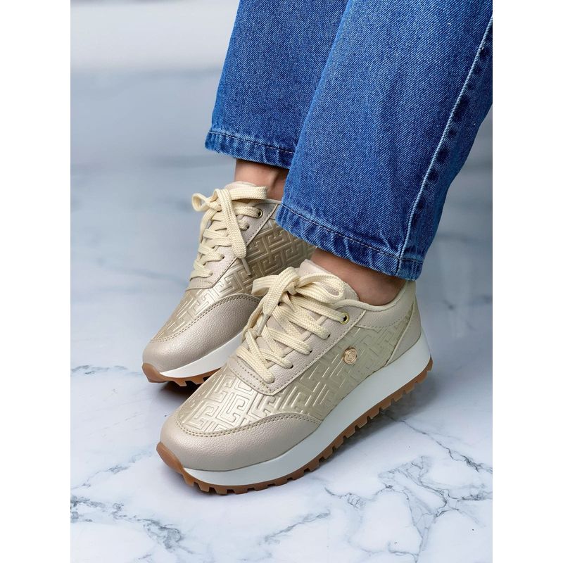 GENERICO - Tenis Mujer Oxford Casual Boton Decorativo Dorado Dama-Beige