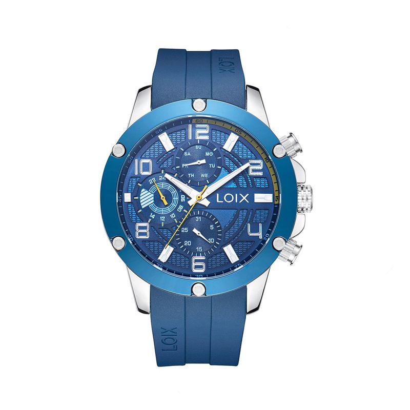 LOIX - Reloj hombre L2144-2 Azul con plateado bisel azul tablero azul