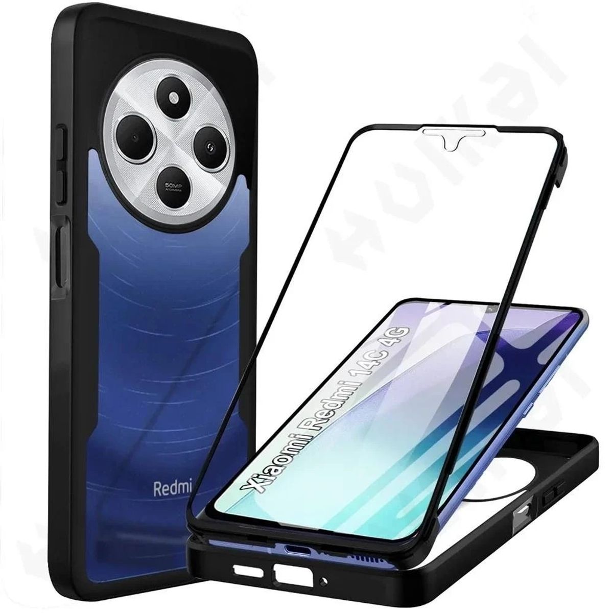 GENERICO - Estuche Protector Funda 2 En 1 360 Para Redmi 14C Negro