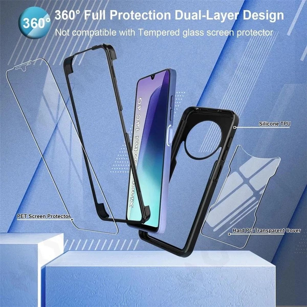 GENERICO - Estuche Protector Funda 2 En 1 360 Para Redmi 14C Negro