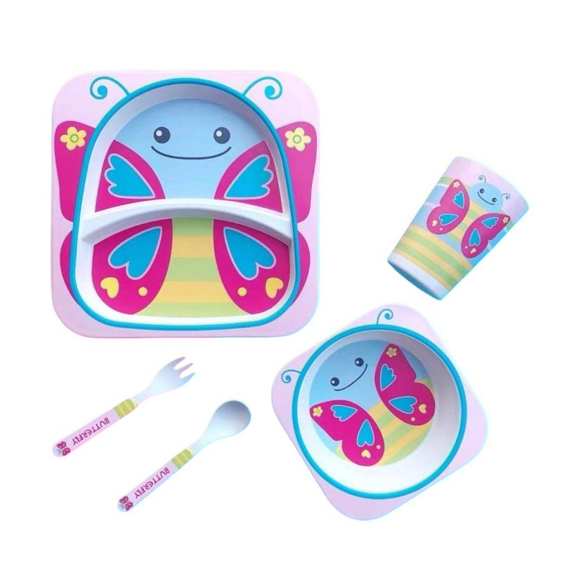 GENERICO - Set De Vajilla Para Bebés Y Niños 5 Piezas Mariposa