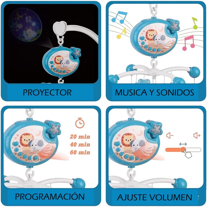 JUGUETERIA EXPRESS - Movil Musical Con Proyector Luz y Control Cuna Para Bebe