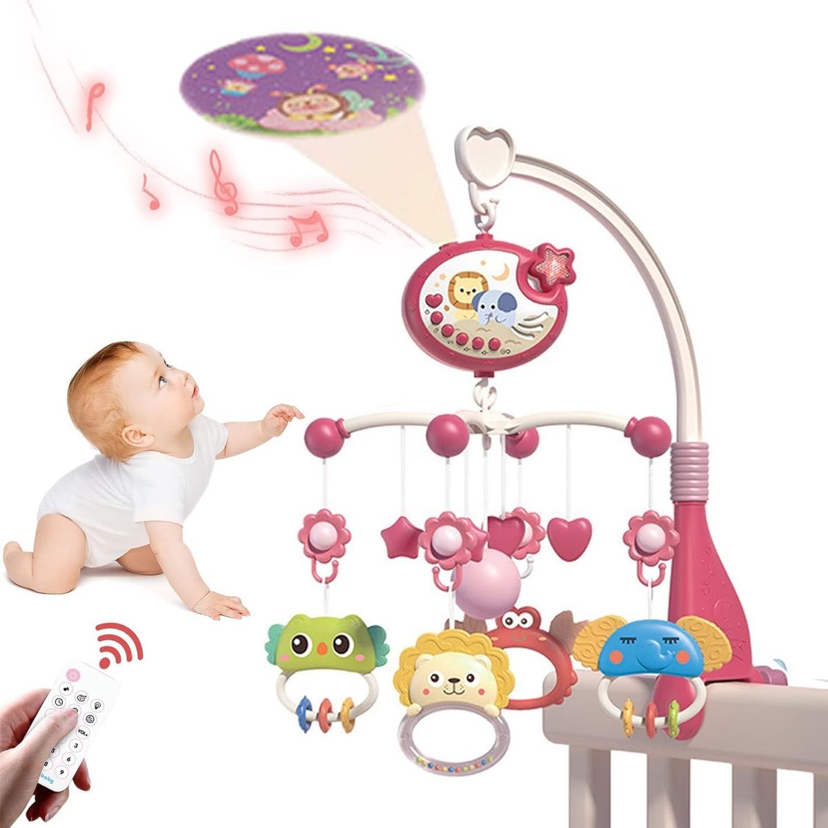 JUGUETERIA EXPRESS - Movil Musical Con Proyector Luz y Control Cuna Para Bebe