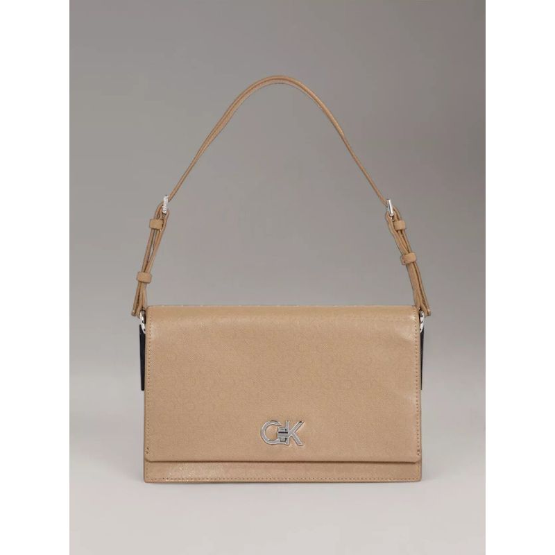 CALVIN KLEIN - Bolso beige de hombro elongated con monograma Calvin Klein