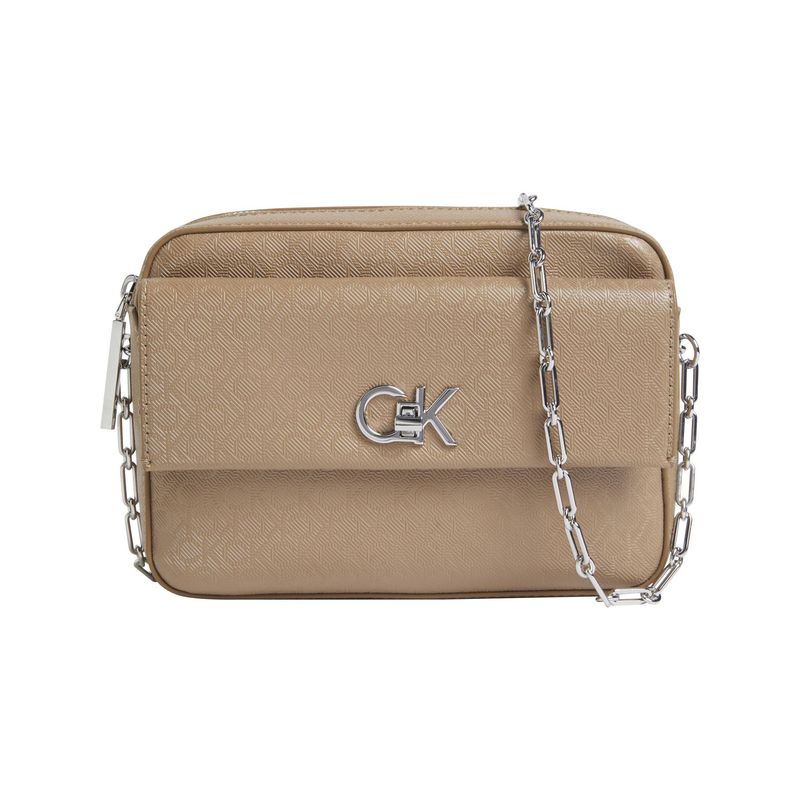 CALVIN KLEIN - Bolso beige cruzado con monograma Calvin Klein