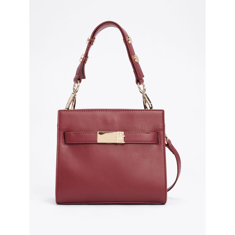 TOMMY HILFIGER - Bolso vino satchel Heritage con tachuelas Tommy Hilfiger