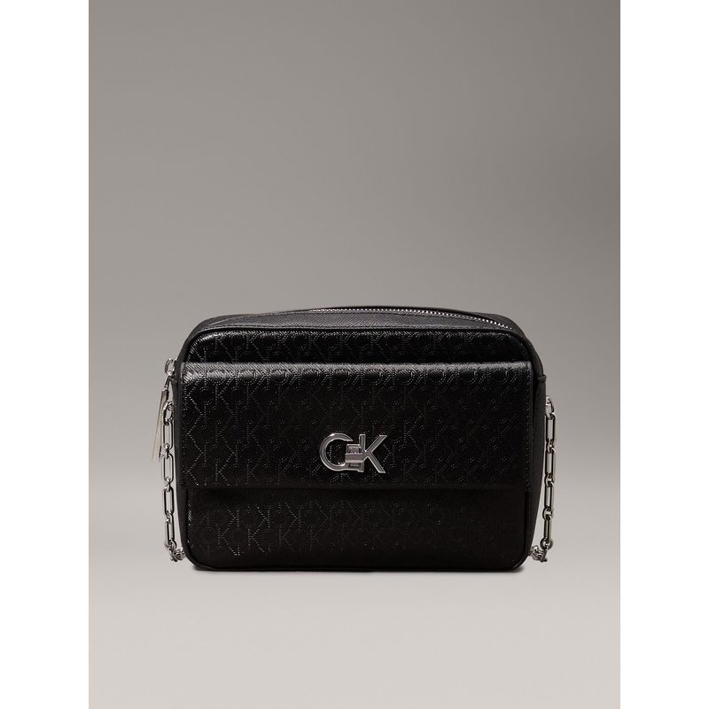 CALVIN KLEIN - Bolso negro cruzado con monograma Calvin Klein