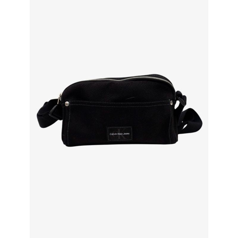 CALVIN KLEIN - Bolso negro de lona con parche de logo Calvin Klein