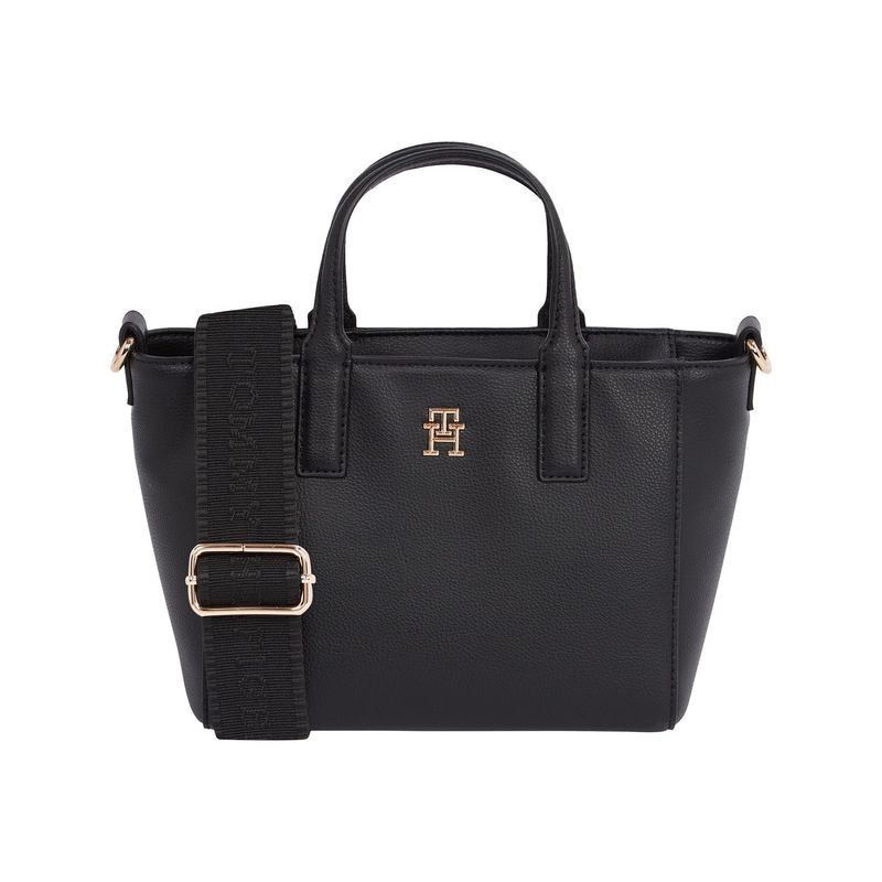 TOMMY HILFIGER - Bolso negro tote TH Soft con inscripción Tommy Hilfiger
