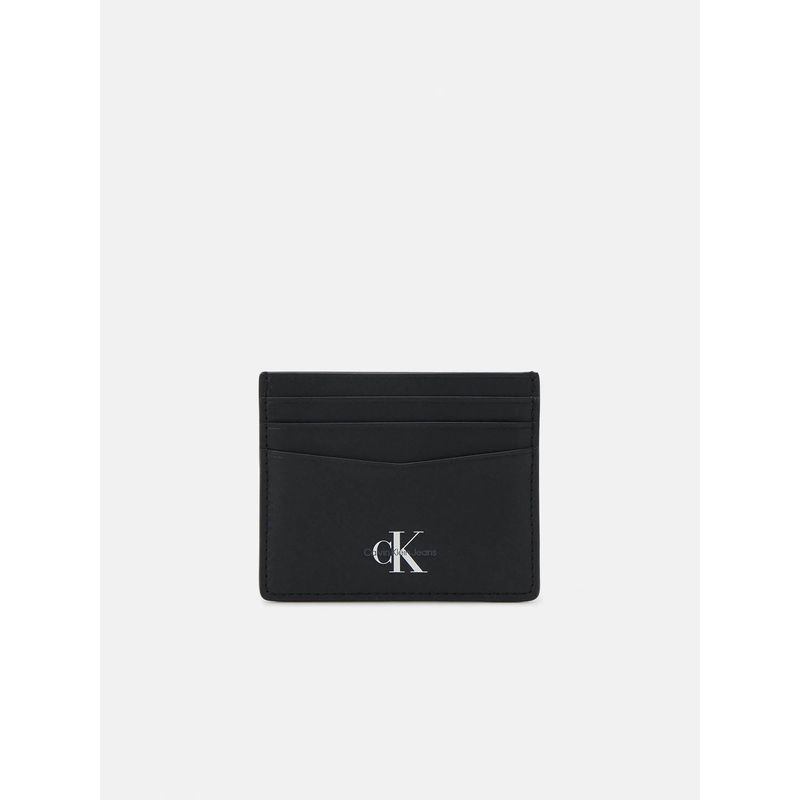 CALVIN KLEIN - Tarjetero negro de cuero con monograma grabado Calvin Klein
