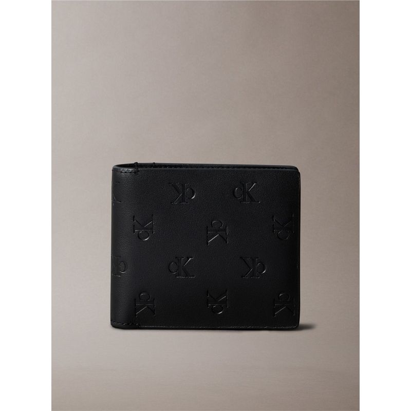 CALVIN KLEIN - Billetera negra plegable con estampado en relieve Calvin Klein