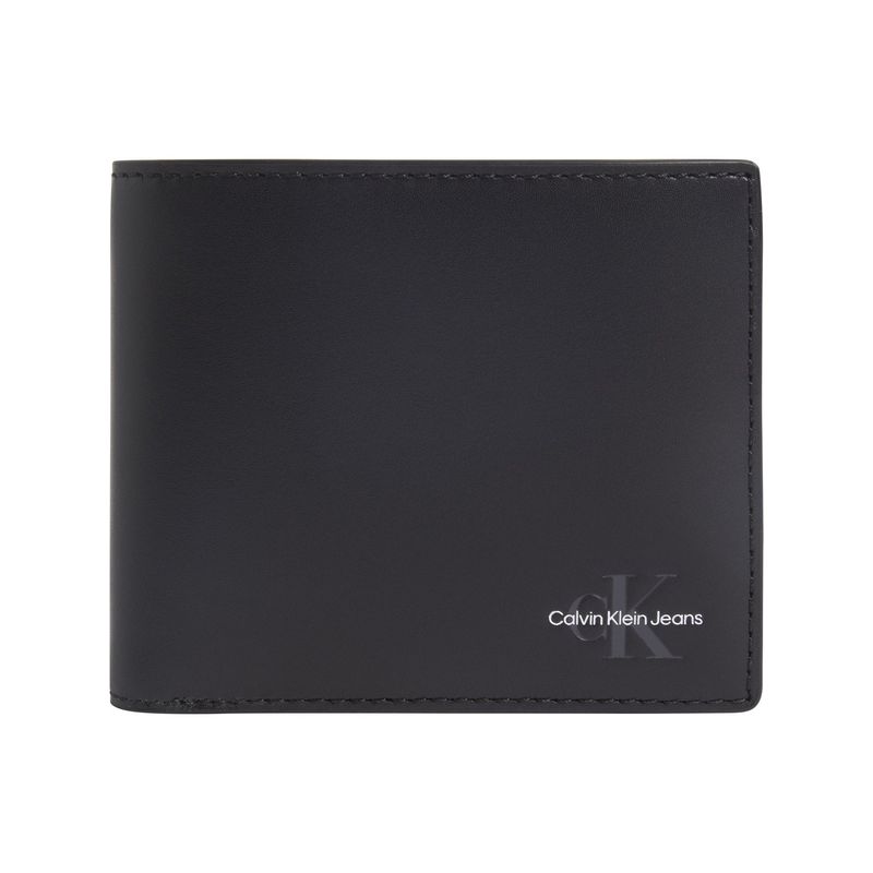 CALVIN KLEIN - Billetera negra bifold con monograma Calvin Klein