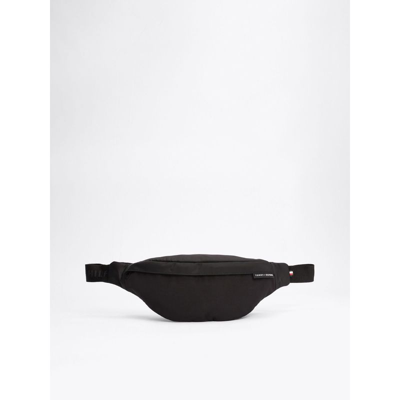 TOMMY HILFIGER - Canguro negro con logo engomado Tommy Hilfiger