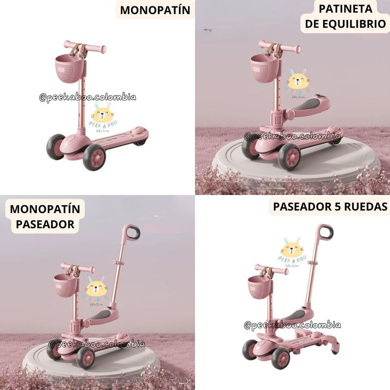 GENERICO - Espectacular Scooter Con 6 Funciones en 1 Nueva Rosa