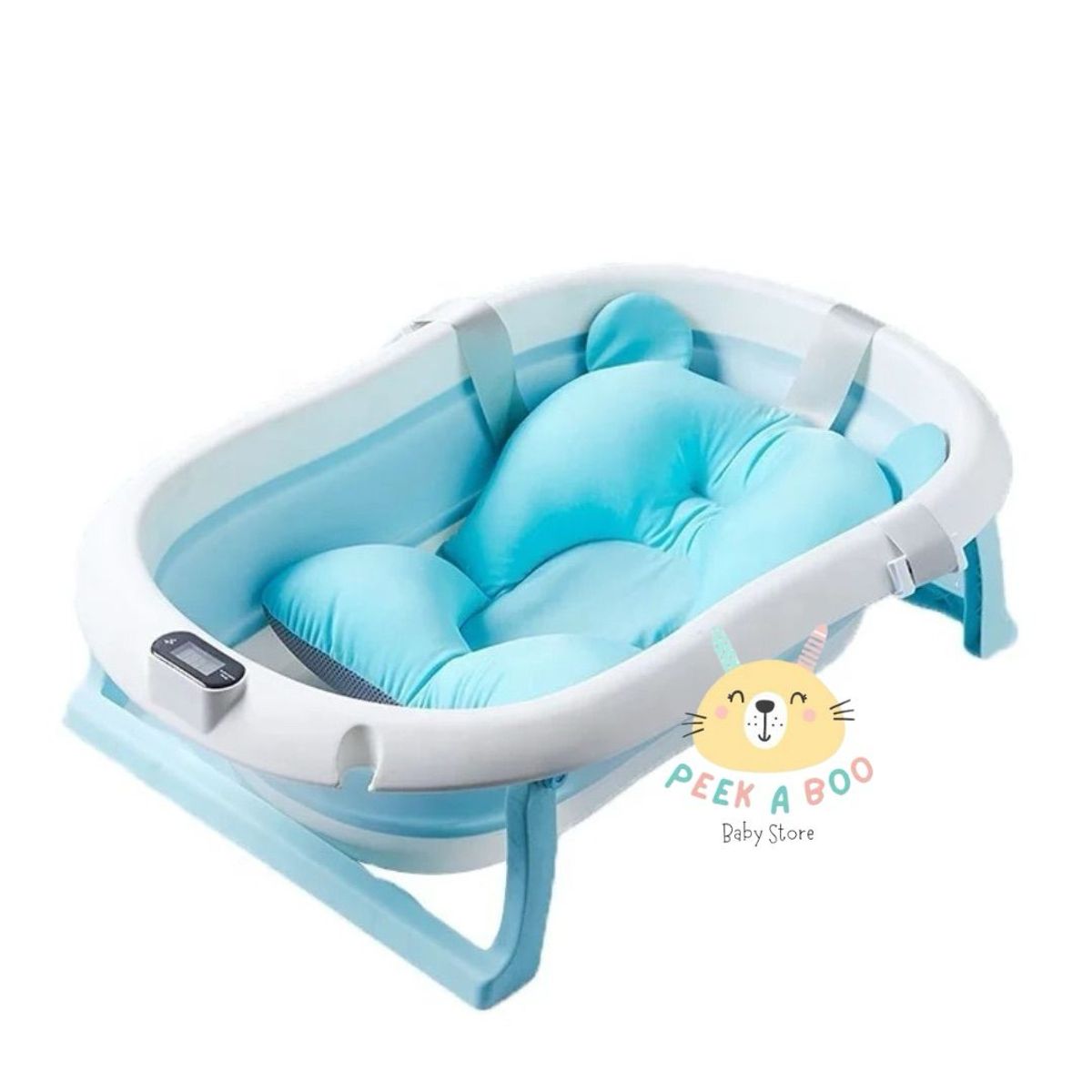 GENERICO - Bañera Plegable Para Bebé + Termometro + Cojín Nuevo Azul