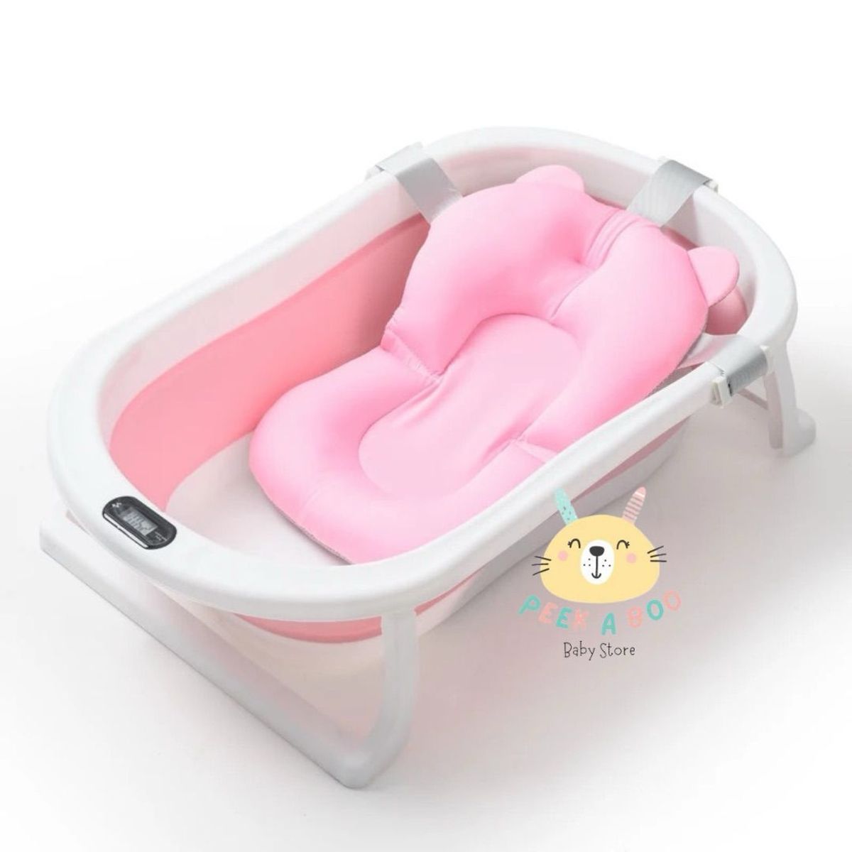 GENERICO - Bañera Plegable Para Bebé + Termometro + Cojín Nuevo Rosa
